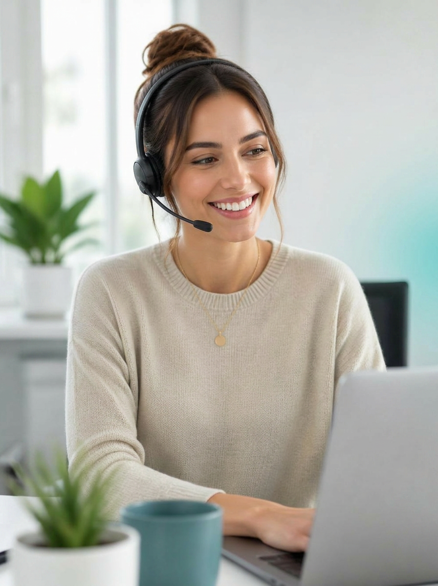A person taking a customer call with a headset